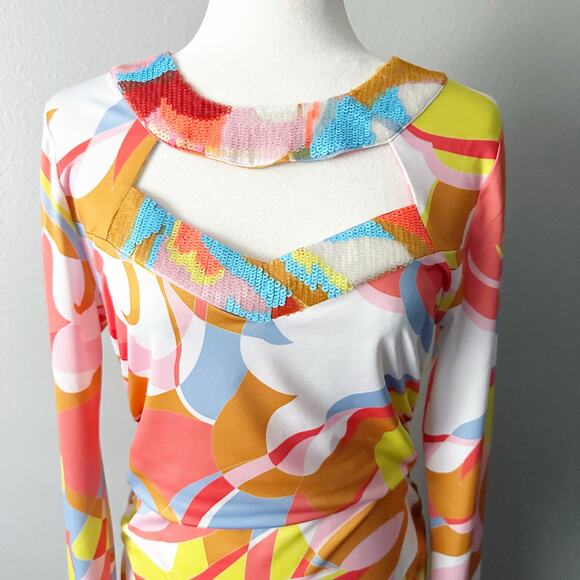 Boston Proper 70s Multicolor Funky Slinky Sequin Maxi Dress Women’s Size Medium - Picture 3 of 15